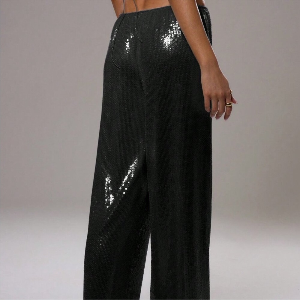 Black Sequin Wide-Leg Pants - Picture 2 of 4